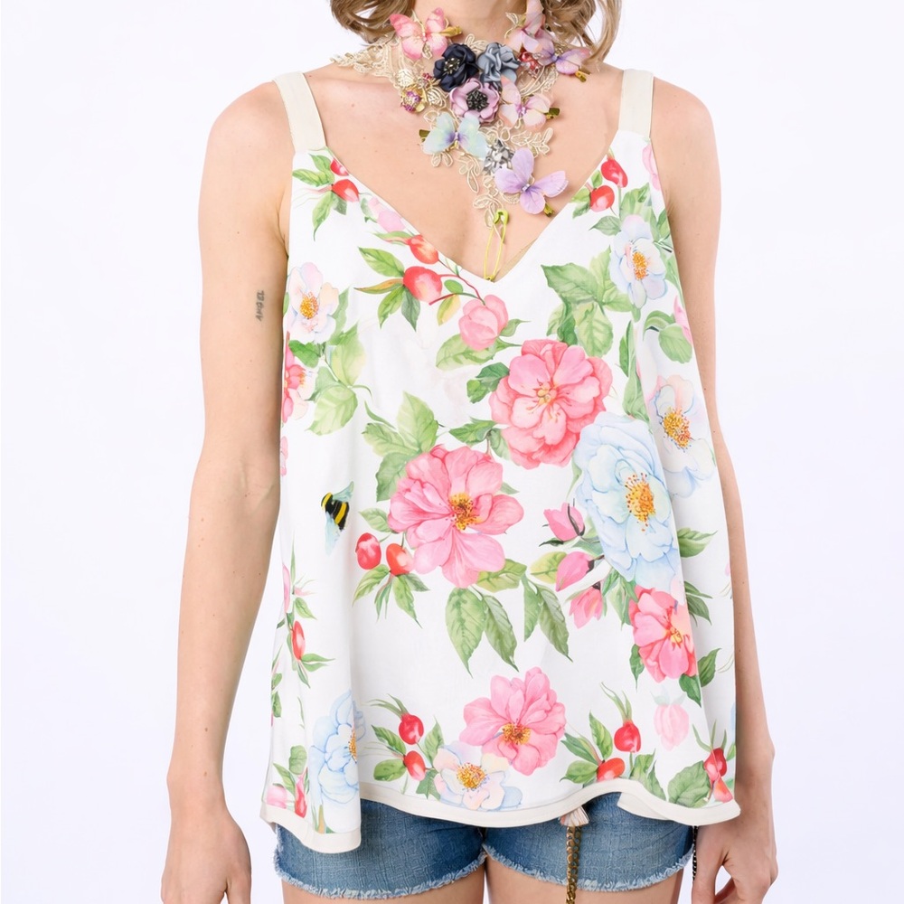 NWT ARATTA Reversible La Ville Rose Cami Tank Top with embellished straps Small